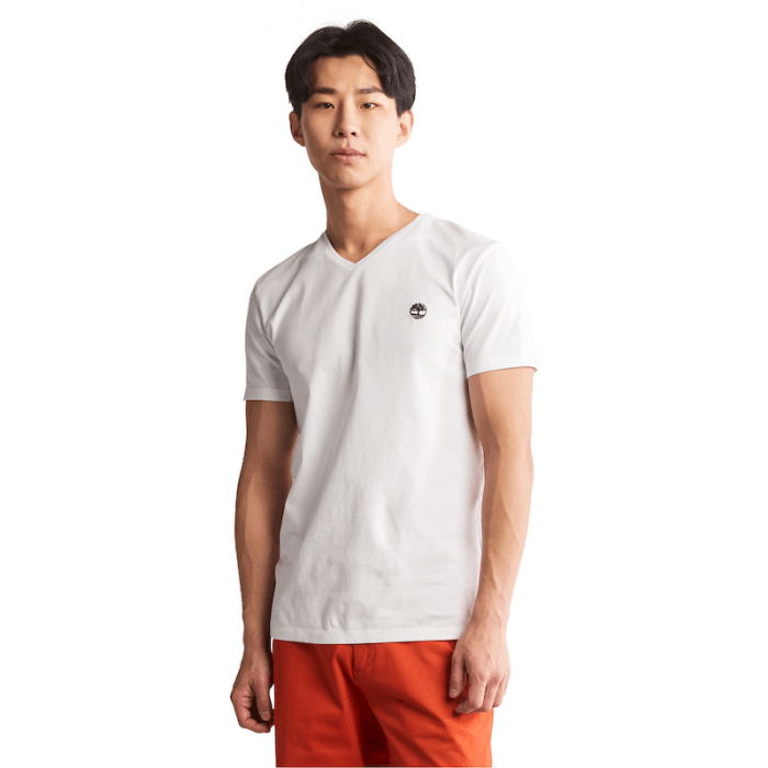 Dunstan River T-shirt Med V-hals Til Mænd I Hvidt Tømmerland