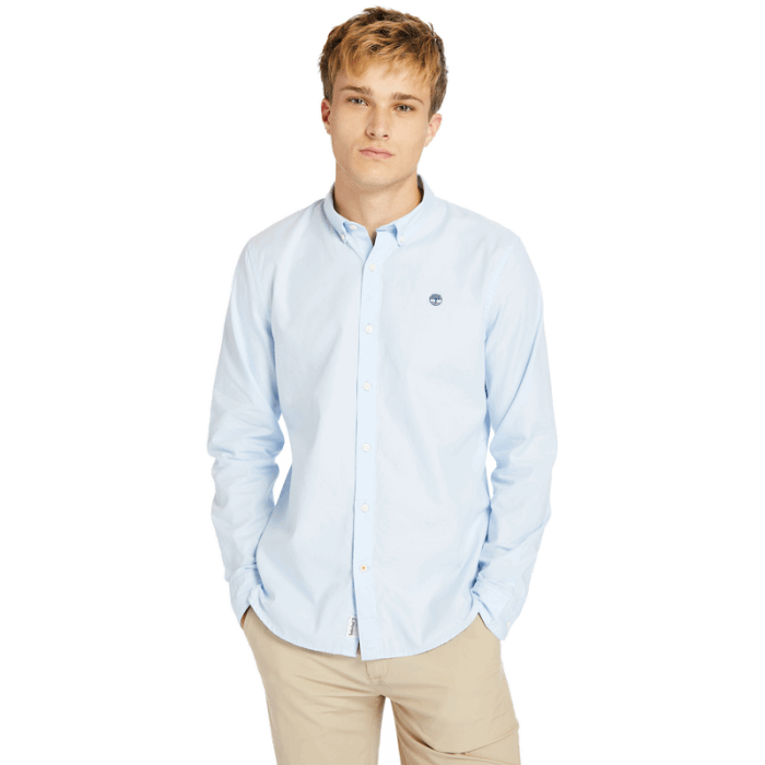 Langærmet Forhøjet Oxford Slim Fit Bomuldsskjorte Til Mænd I Blåt Timberland