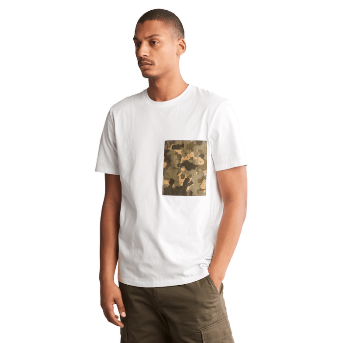 Outdoor Heritage Camo-pocket T-shirt Til Mænd I Hvidt Tømmerland