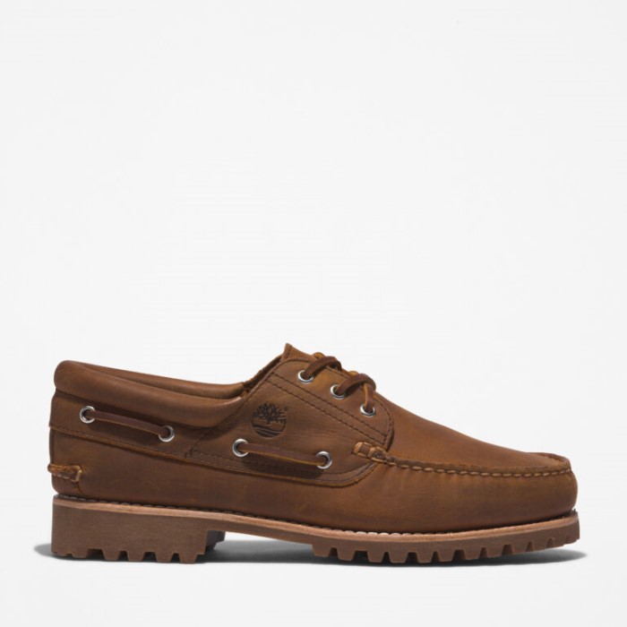 Mænd 3-øjet Lug Håndsyet Bådsko Rust Full Grain Timberland