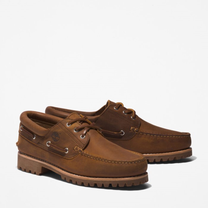 Mænd 3-øjet Lug Håndsyet Bådsko Rust Full Grain Timberland