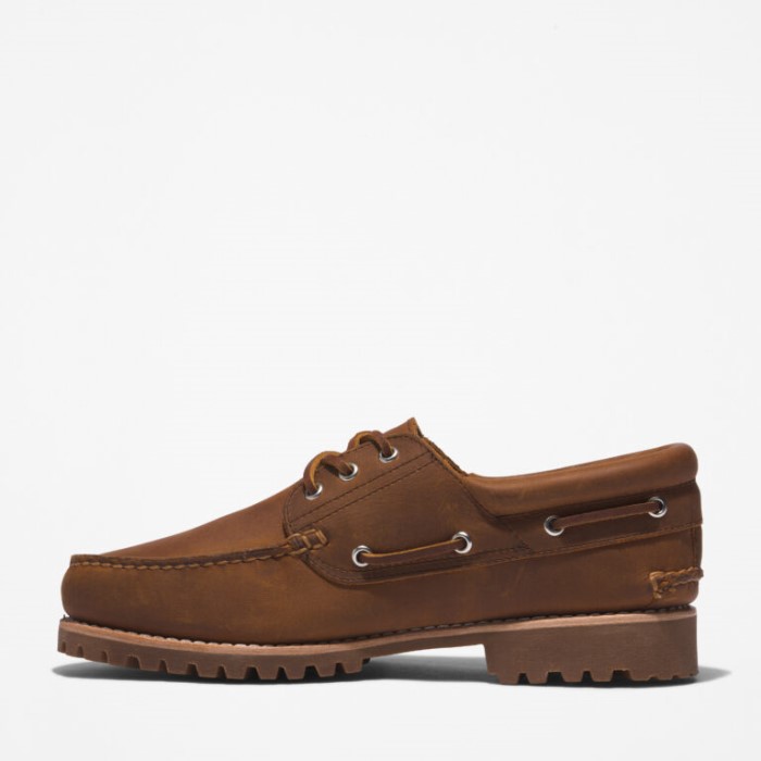 Mænd 3-øjet Lug Håndsyet Bådsko Rust Full Grain Timberland