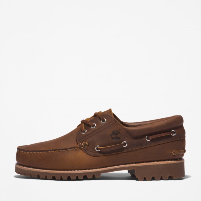 Mænd 3-øjet Lug Håndsyet Bådsko Rust Full Grain Timberland