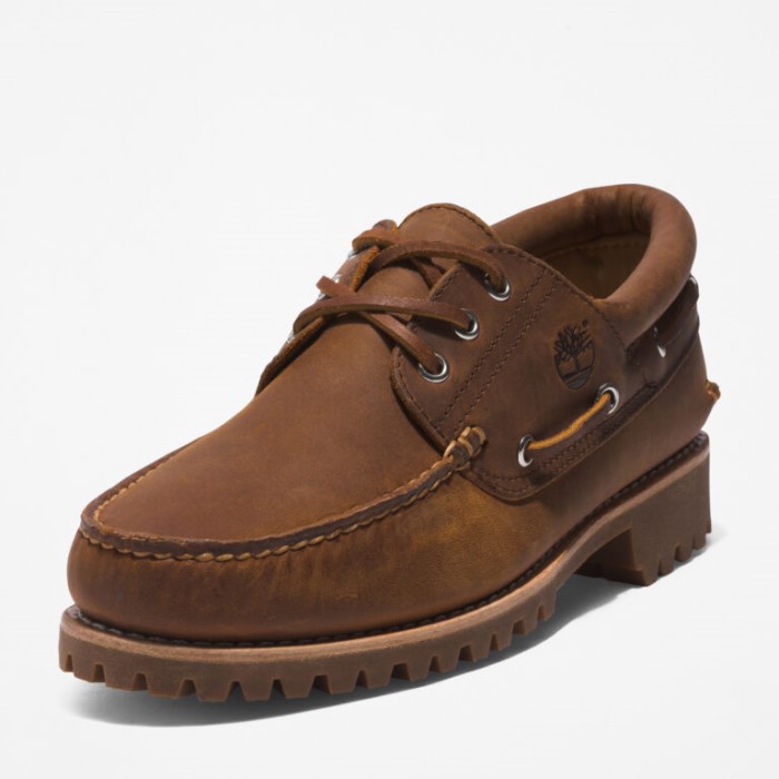 Mænd 3-øjet Lug Håndsyet Bådsko Rust Full Grain Timberland