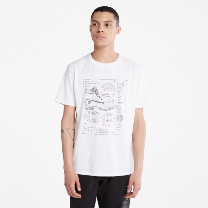 Mænd Blueprint Støvle Front-grafisk T-shirt Hvid Timberland