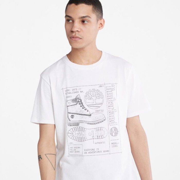 Mænd Blueprint Støvle Front-grafisk T-shirt Hvid Timberland