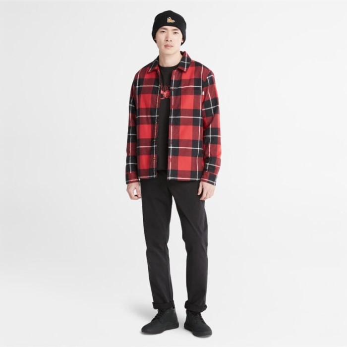 Herreisoleret Skjortejakke Med Bøffeltryk Scarlet Sage Yd Timberland