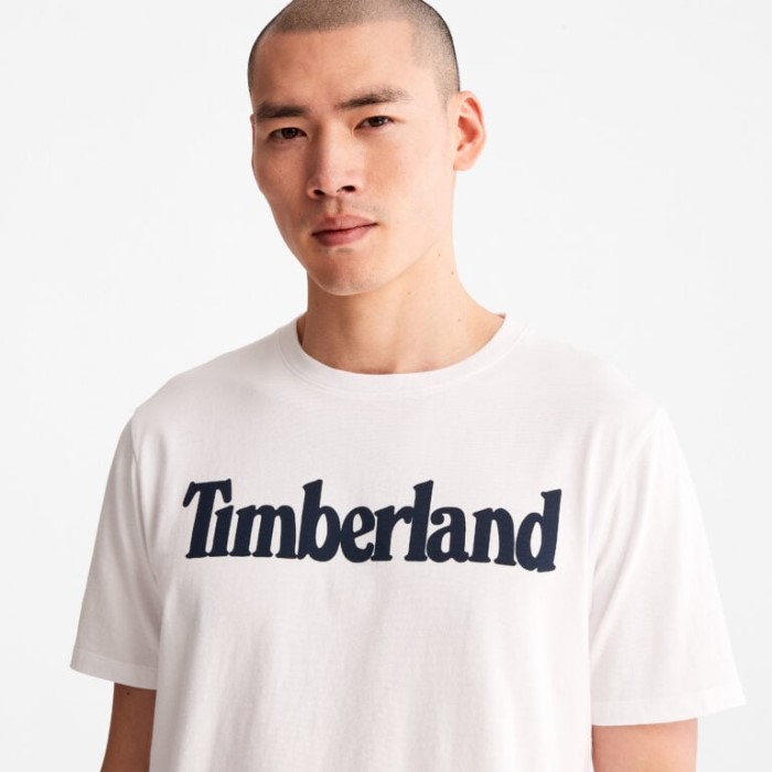 Mænd Lineær-logo T-shirt Hvid Timberland