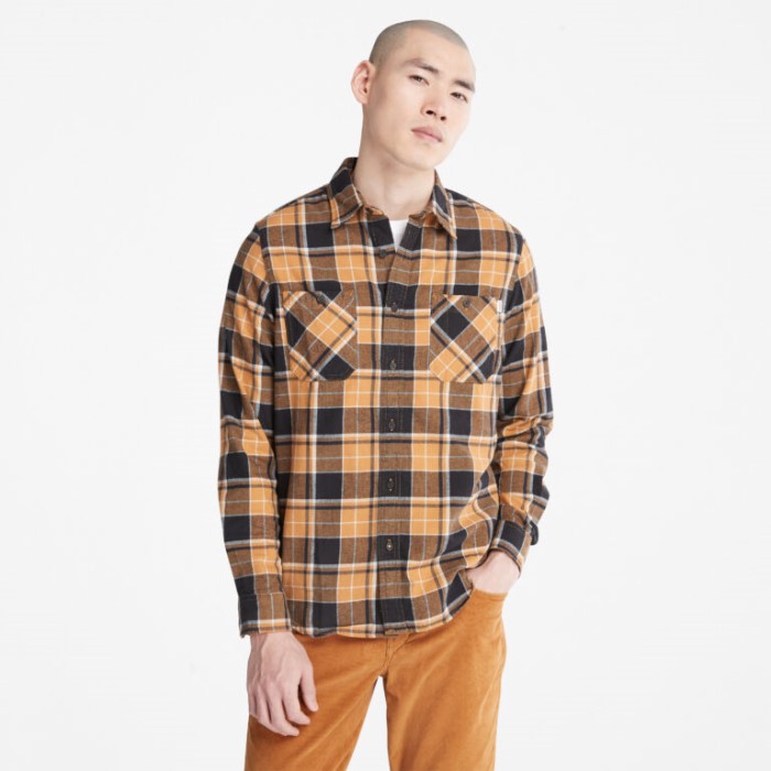 Mænd Nashua River Tung Twill Flannel Skjorte Wheat Yd Timberland