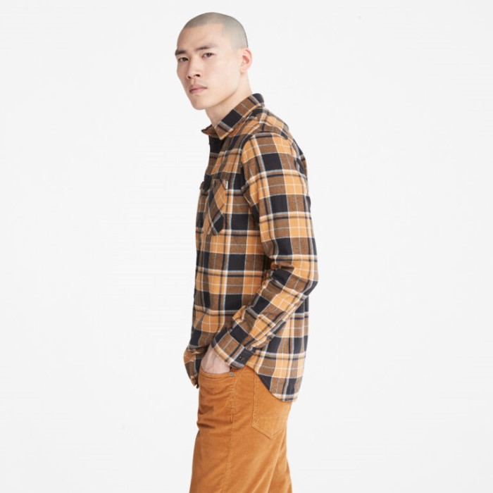 Mænd Nashua River Tung Twill Flannel Skjorte Wheat Yd Timberland