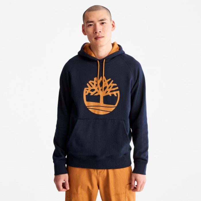 Mænd Oyster River Træ-logo Hættetrøje Dark Sapphire Timberland