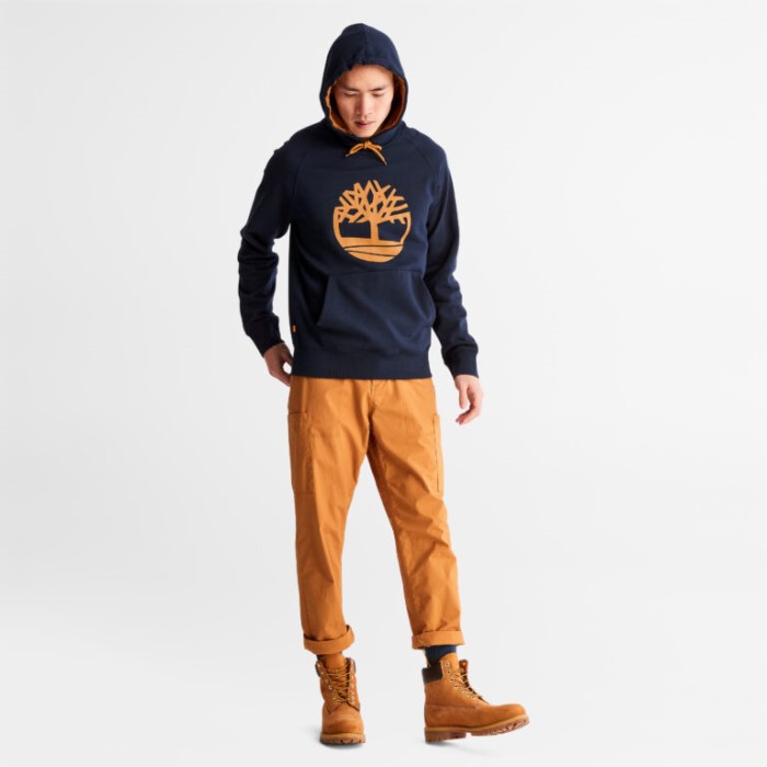 Mænd Oyster River Træ-logo Hættetrøje Dark Sapphire Timberland