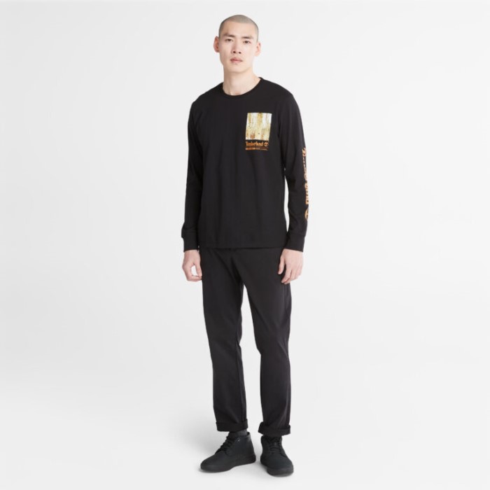 Mænd Vinter Grafisk Langærmet T-shirt Sort Timberland