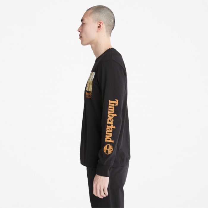 Mænd Vinter Grafisk Langærmet T-shirt Sort Timberland