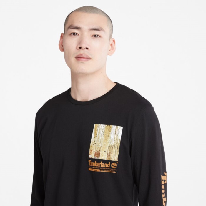 Mænd Vinter Grafisk Langærmet T-shirt Sort Timberland