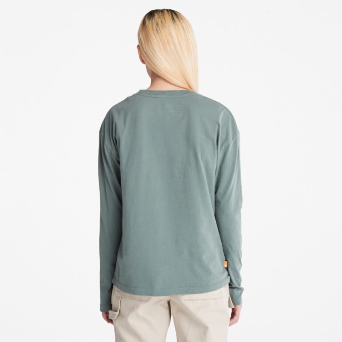 Timberland Balsamgrøn Langærmet T-shirt Med Plaid-logo Til Kvinder