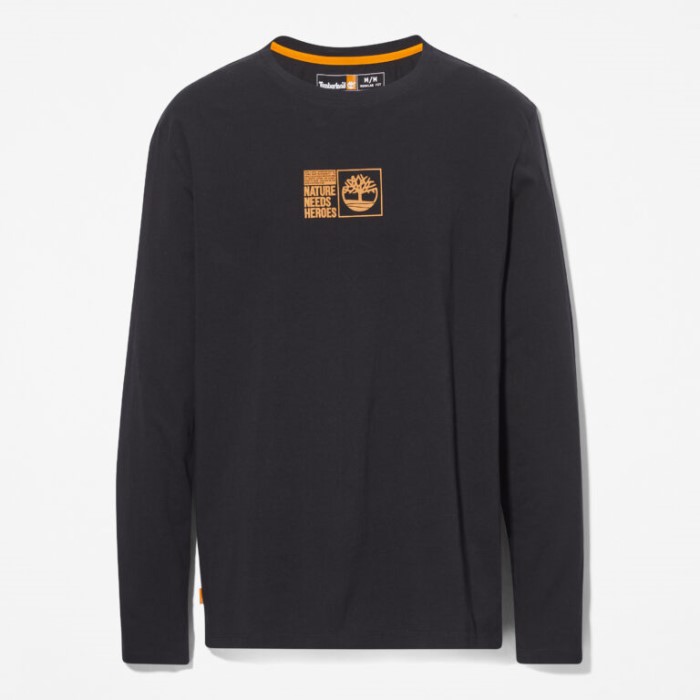 Timberland Sorte Mænd Naturen Har Brug For Helte Langærmet Grafisk T-shirt