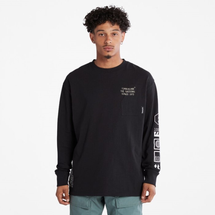 Timberland Sorte Mænd Progressiv Utility Langærmet Grafisk T-shirt