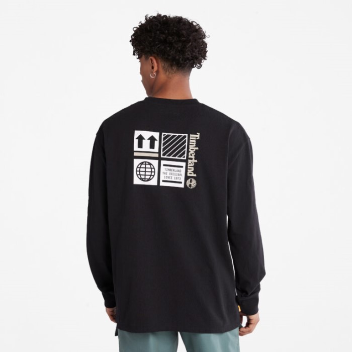 Timberland Sorte Mænd Progressiv Utility Langærmet Grafisk T-shirt