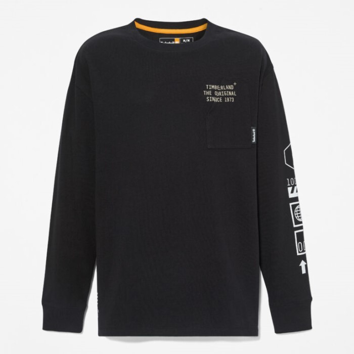 Timberland Sorte Mænd Progressiv Utility Langærmet Grafisk T-shirt