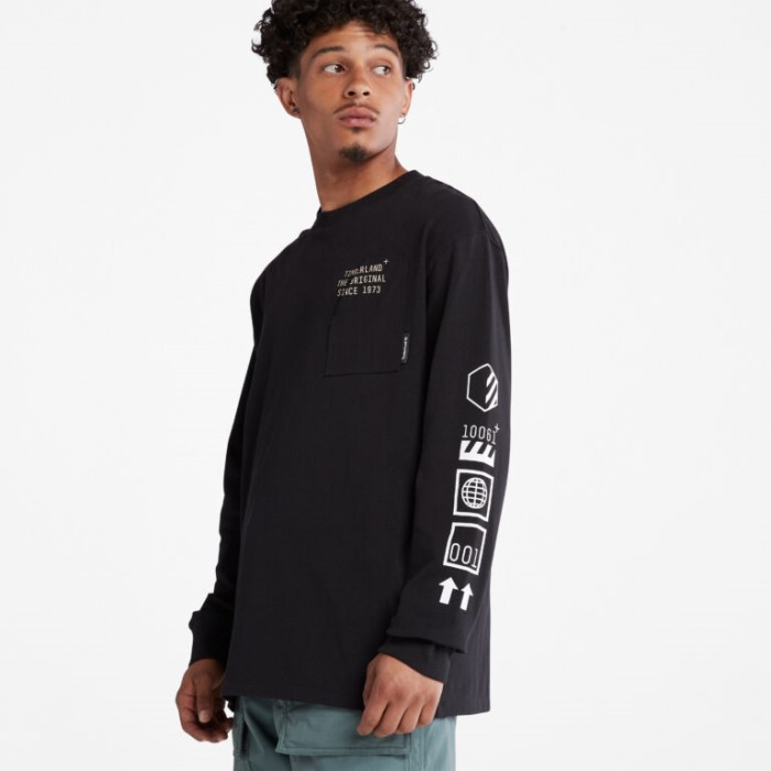 Timberland Sorte Mænd Progressiv Utility Langærmet Grafisk T-shirt