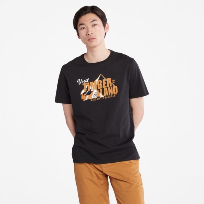 Timberland Sorte Mænd "visittimberland" Vind Vand Jord Og Himmel T-shirt