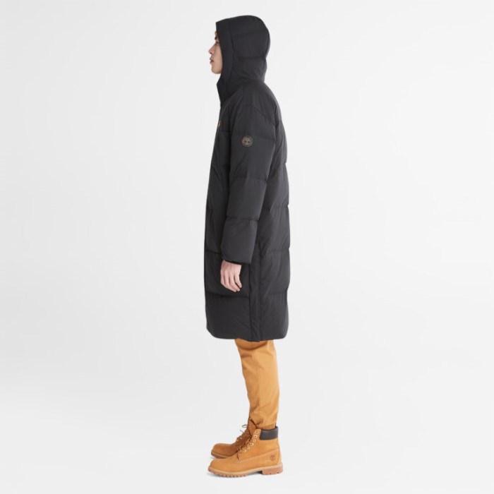 Timberland Sorte Mænd Vandafvisende Lang Parka I Genbrugsdun
