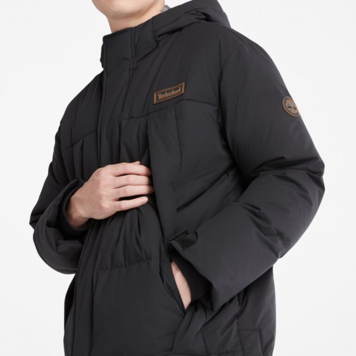 Timberland Sorte Mænd Vandafvisende Lang Parka I Genbrugsdun