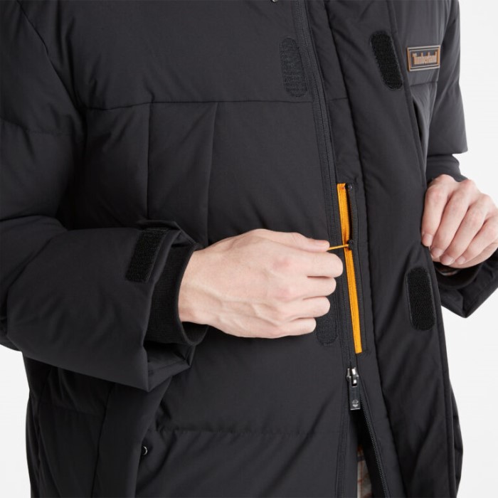 Timberland Sorte Mænd Vandafvisende Lang Parka I Genbrugsdun