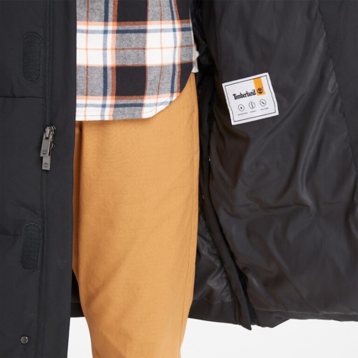 Timberland Sorte Mænd Vandafvisende Lang Parka I Genbrugsdun