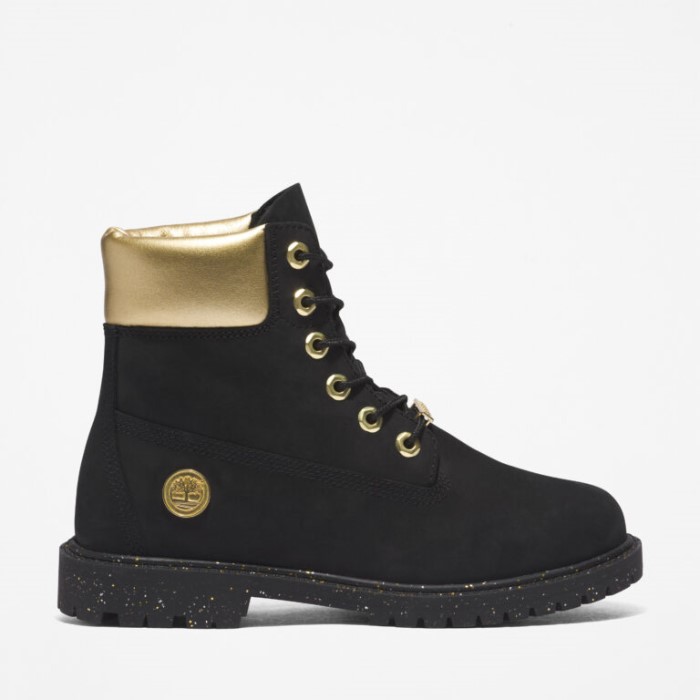 Timberland Sorte Nubuck M Guld Heritage Kvinders 6-tommer Vandtætte Støvler