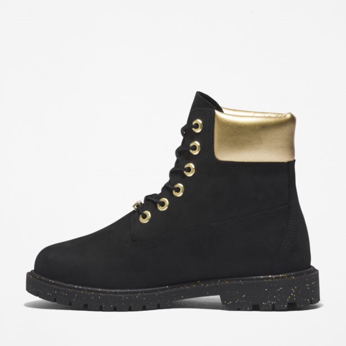 Timberland Sorte Nubuck M Guld Heritage Kvinders 6-tommer Vandtætte Støvler