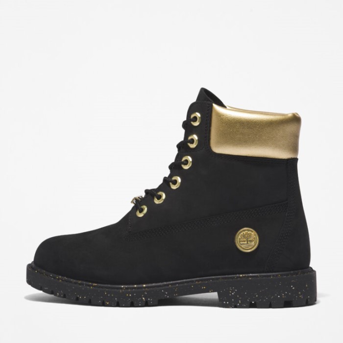 Timberland Sorte Nubuck M Guld Heritage Kvinders 6-tommer Vandtætte Støvler