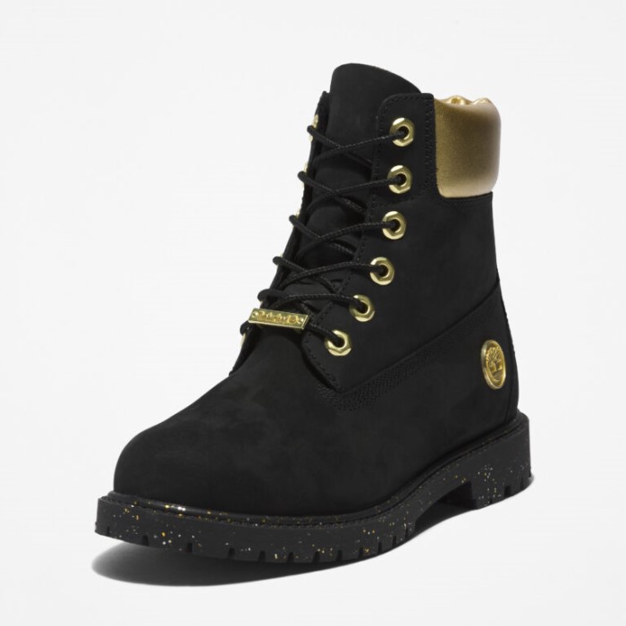 Timberland Sorte Nubuck M Guld Heritage Kvinders 6-tommer Vandtætte Støvler