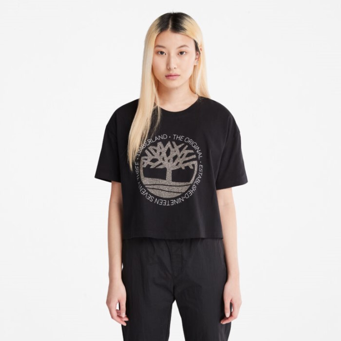 Timberland Sort T-shirt Med Cropped Logo Til Kvinder