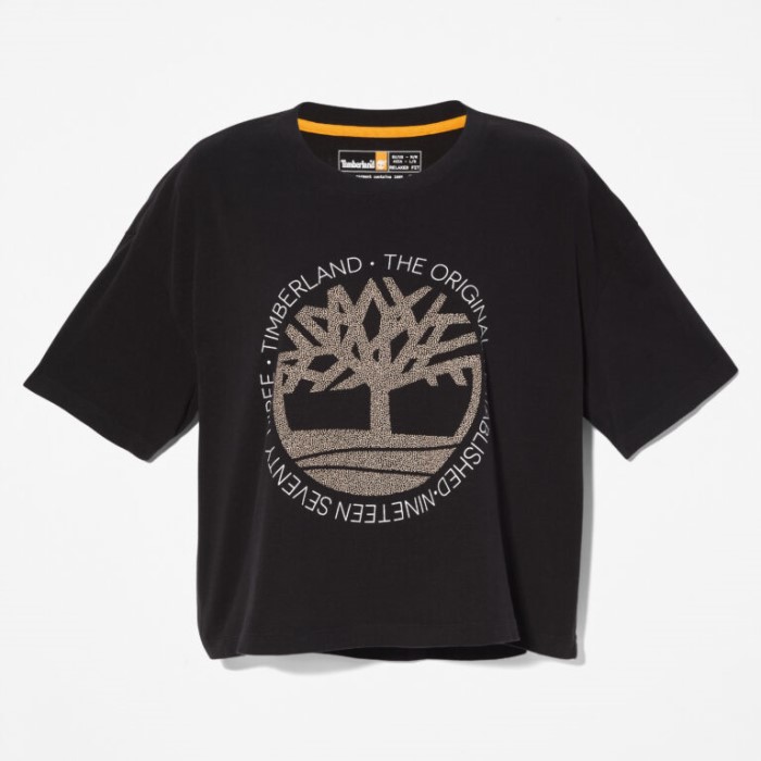 Timberland Sort T-shirt Med Cropped Logo Til Kvinder