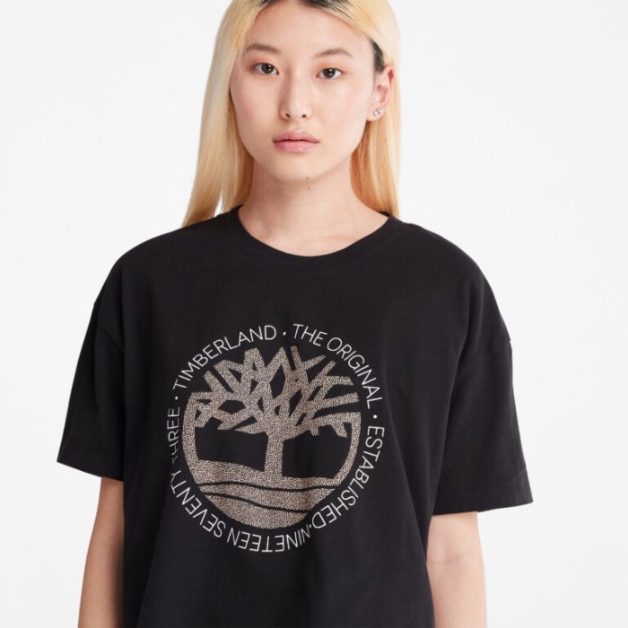 Timberland Sort T-shirt Med Cropped Logo Til Kvinder
