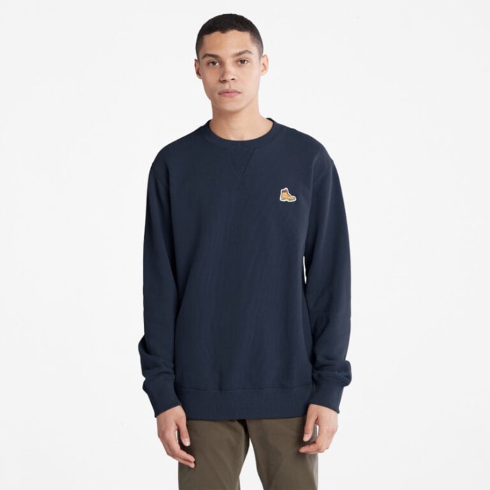 Timberland Dark Sapphire Sweatshirt Med Rund Hals Til Mænd Med Støvlelogo
