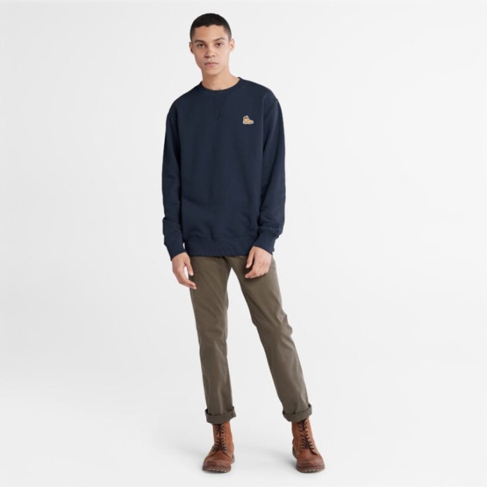 Timberland Dark Sapphire Sweatshirt Med Rund Hals Til Mænd Med Støvlelogo