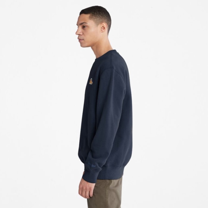 Timberland Dark Sapphire Sweatshirt Med Rund Hals Til Mænd Med Støvlelogo