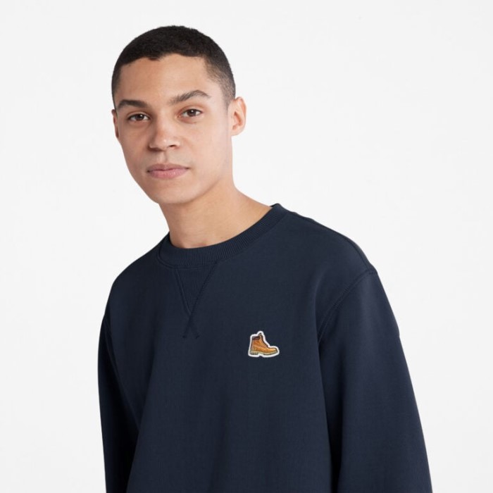 Timberland Dark Sapphire Sweatshirt Med Rund Hals Til Mænd Med Støvlelogo