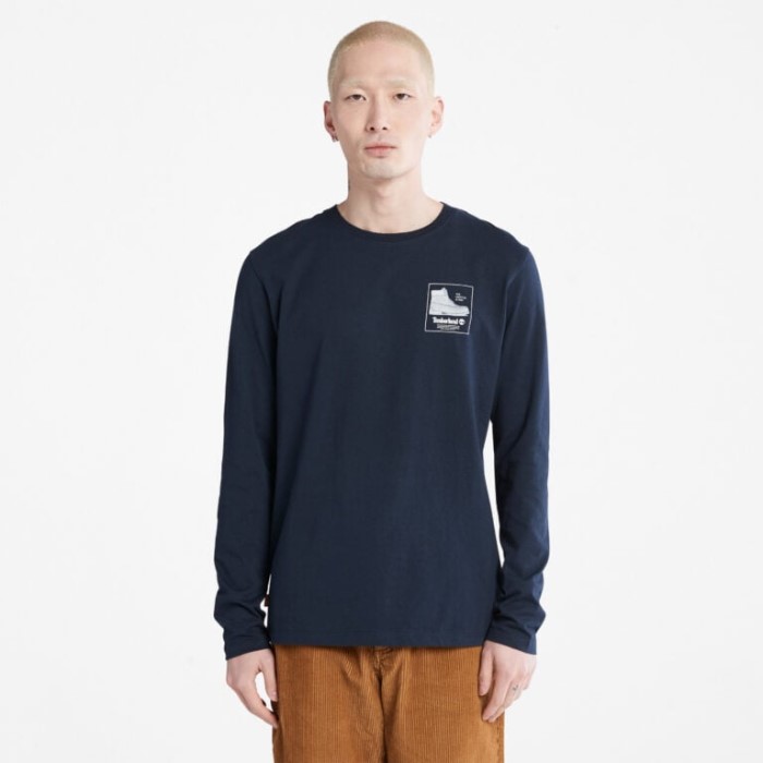 Timberland Dark Sapphire Langærmet T-shirt Med Støvlelogo Til Mænd