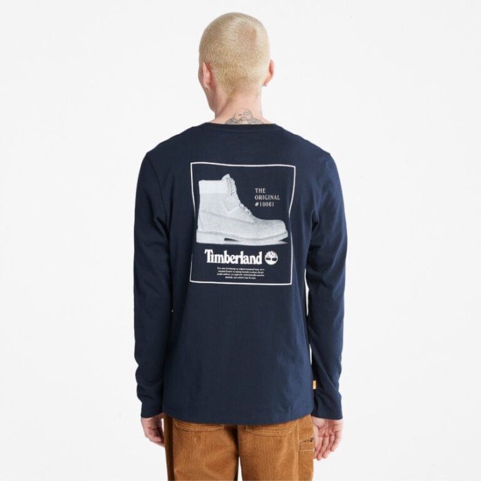 Timberland Dark Sapphire Langærmet T-shirt Med Støvlelogo Til Mænd