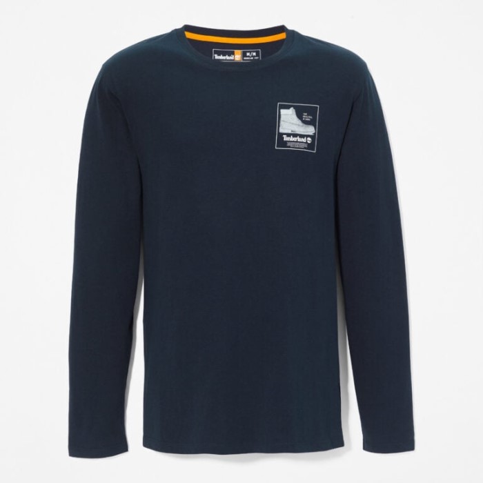 Timberland Dark Sapphire Langærmet T-shirt Med Støvlelogo Til Mænd