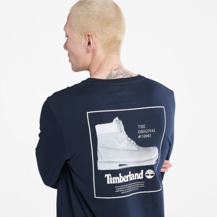 Timberland Dark Sapphire Langærmet T-shirt Med Støvlelogo Til Mænd