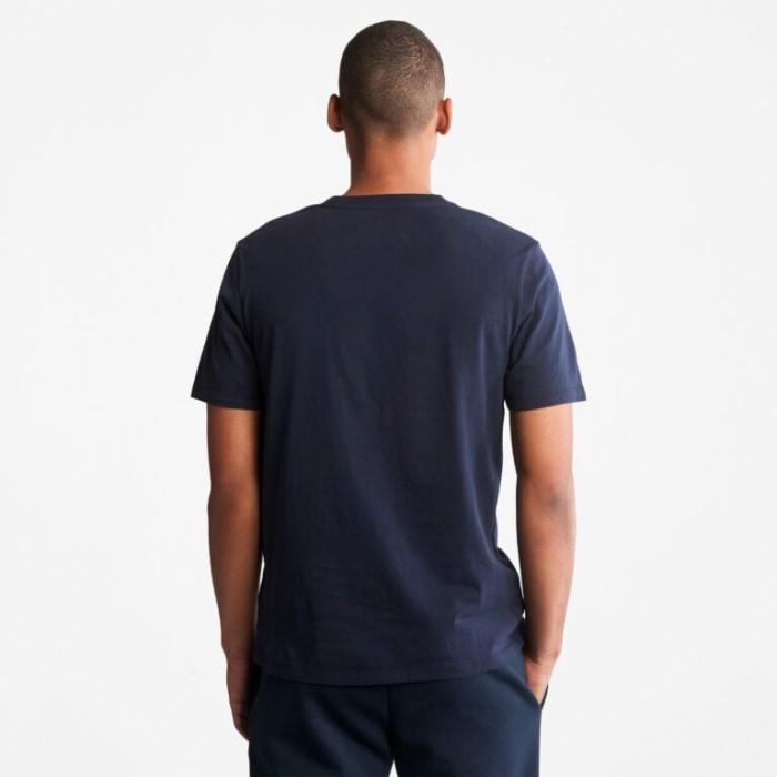 Timberland Dark Sapphire T-shirt Med Lineært Logo Til Mænd