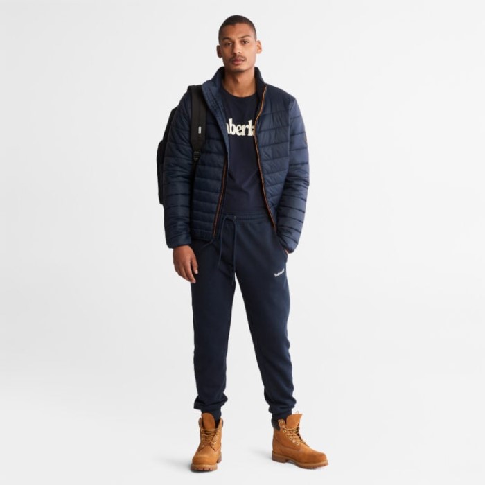 Timberland Dark Sapphire T-shirt Med Lineært Logo Til Mænd