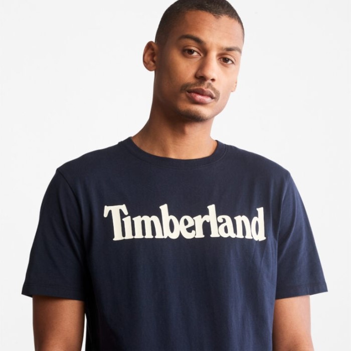 Timberland Dark Sapphire T-shirt Med Lineært Logo Til Mænd