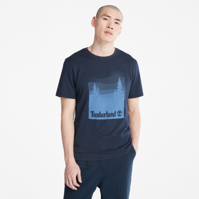 Timberland Dark Sapphire T-shirt Med Fotografisk Tryk Til Mænd