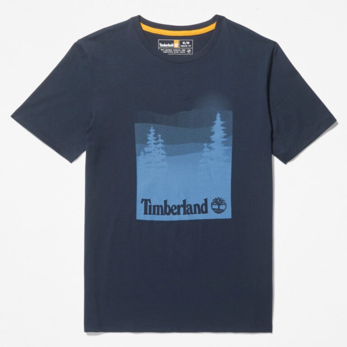 Timberland Dark Sapphire T-shirt Med Fotografisk Tryk Til Mænd